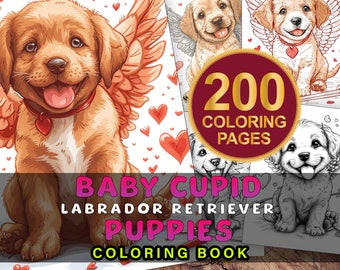 Valentine Cupid Labrador Puppy, Grayscale Coloring Book, Adult and Kids Coloring Book, Instant Download PDF, Dog Coloring Pages