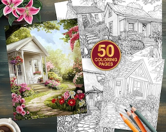 50 Cottage Garden Coloring Pages - Printable Floral Art for Relaxation - Instant Download for Adults and Kids - Cozy Cottage Coloring Pages