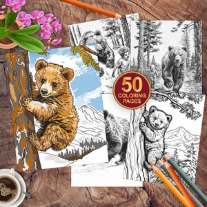 50 Woodland Animal Bear Coloring Pages | Printable PDF for Kids and Adults | Fun Forest Bear Animal Art | Instant Download for All Ages