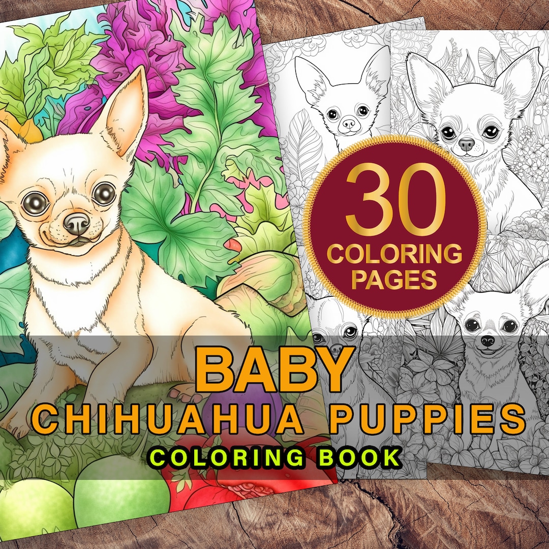 Chihuahua Puppies Dog Coloring Page Book, Adults + Kids- Instant ...