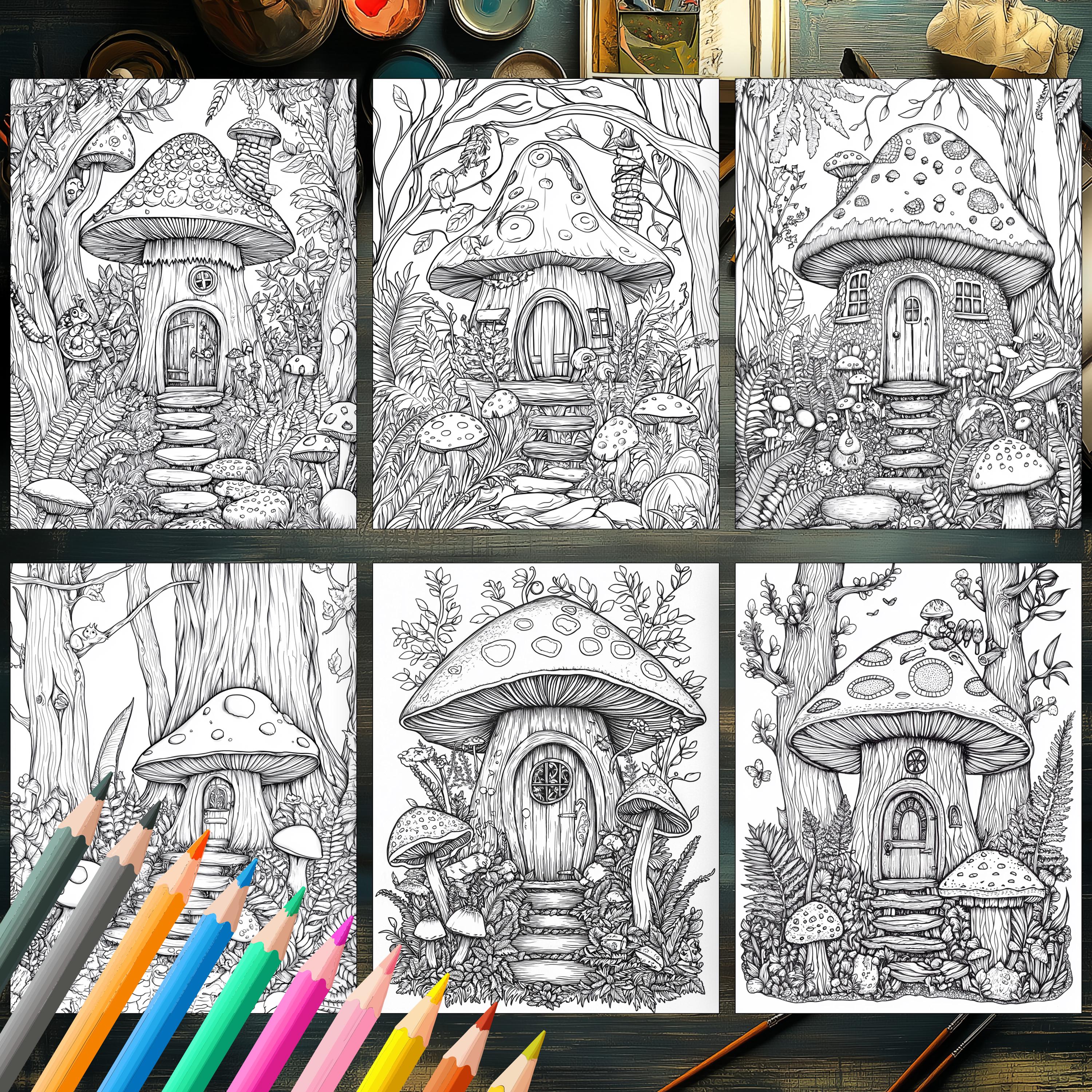 50 Enchanted Mushroom Houses Coloring Pages - Whimsical Art for Adults ...