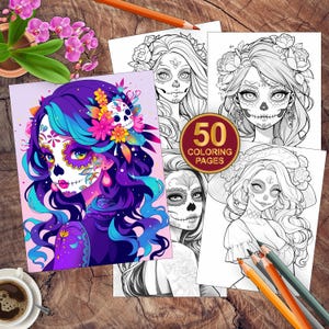 50 libros para colorear de chicas espeluznantes / Hojas para colorear de chicas góticas / Libro para colorear en PDF para descargar al instante / Páginas para colorear espeluznantes en escala de grises
