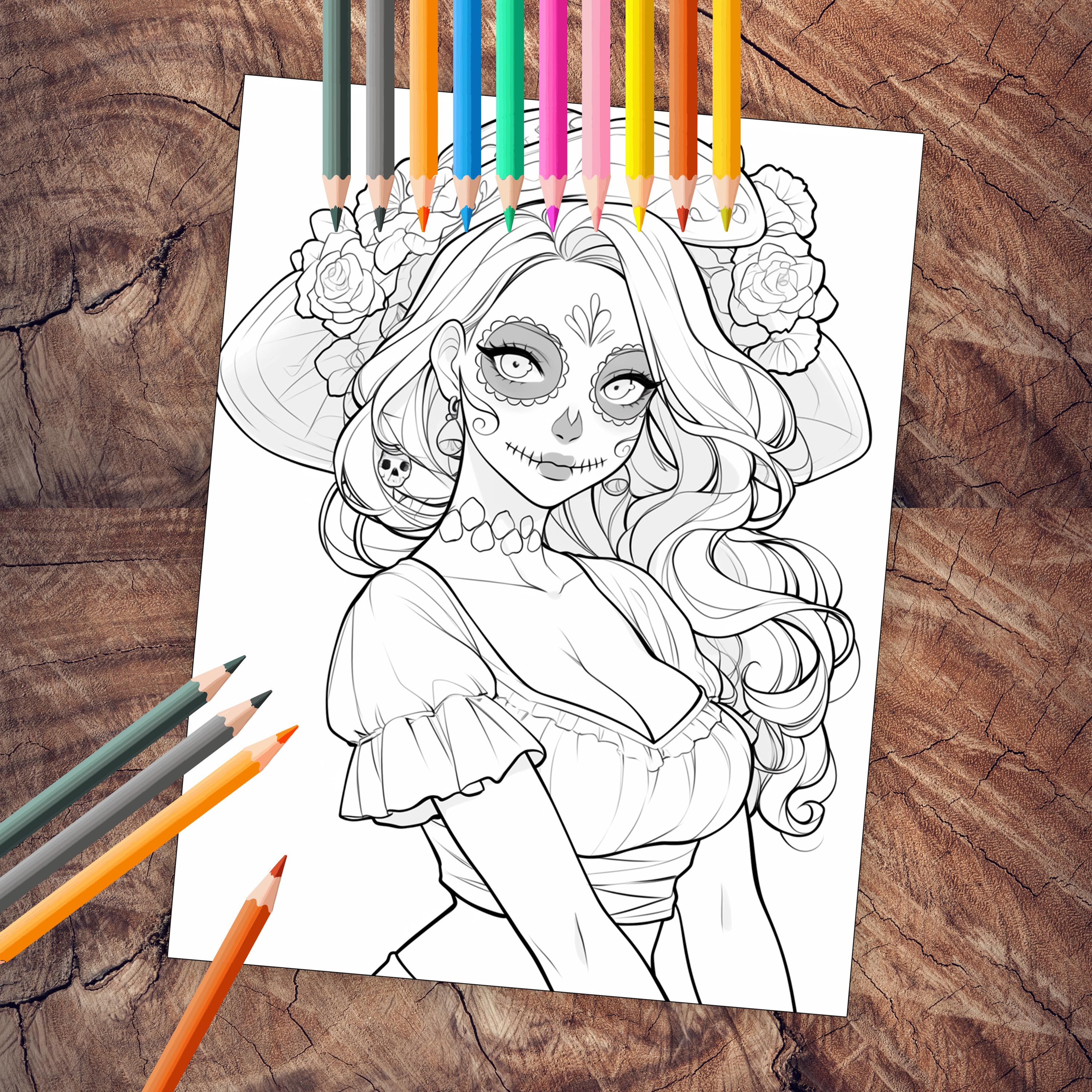 50 Spooky Girl Coloring Book Goth Girl Coloring Sheets Instant Download ...