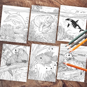 Whimsical underwater animals coloring page