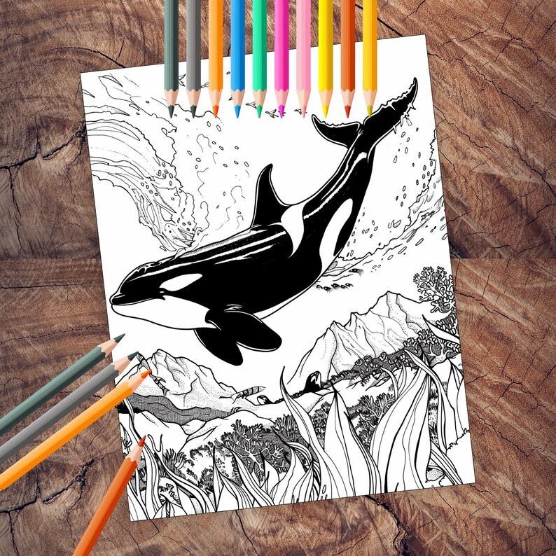 Marine life coloring page for adults and kids