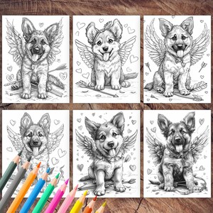 German Shepherd puppy as a love angel coloring