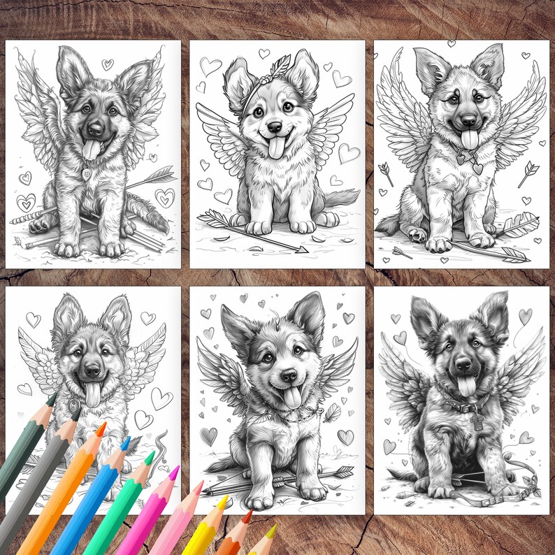German Shepherd puppy as a love angel coloring