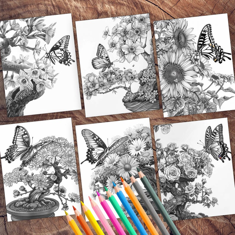 50 Floral Butterfly Coloring Book Printable Flower Butterflies Coloring