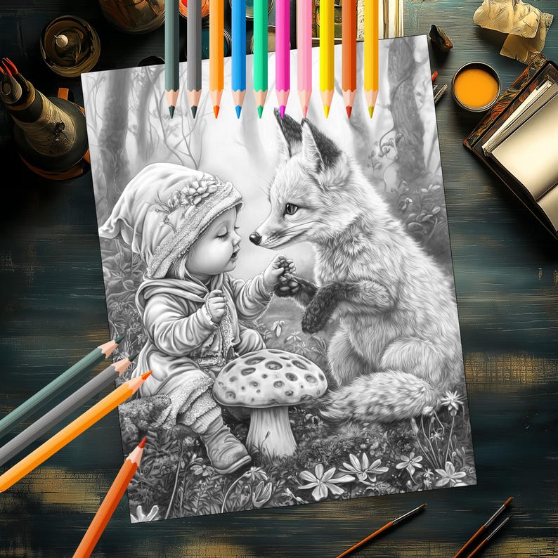 Baby gnomes with autumn leaves coloring pages