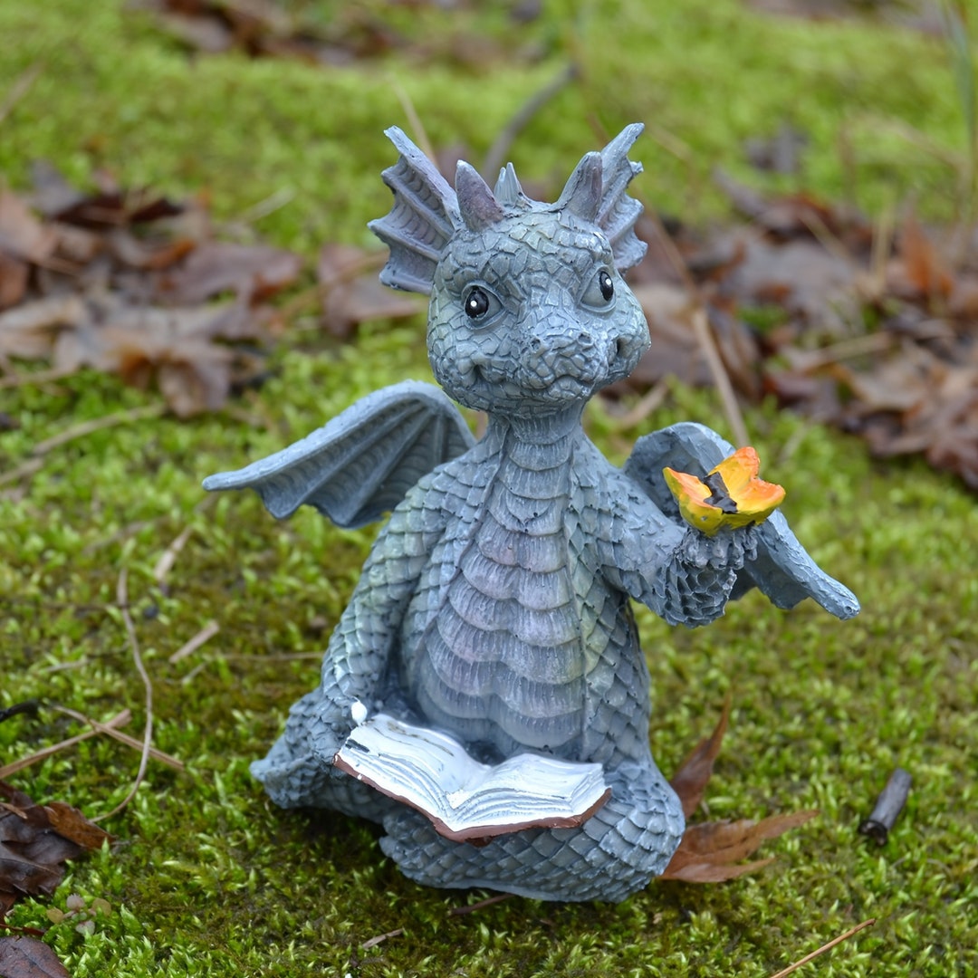 Book Reading Dragon Resin Statue Outdoor Garden Dragon Etsy