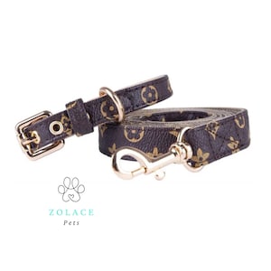 Chewy V Faux Leather Collar and Leash Set