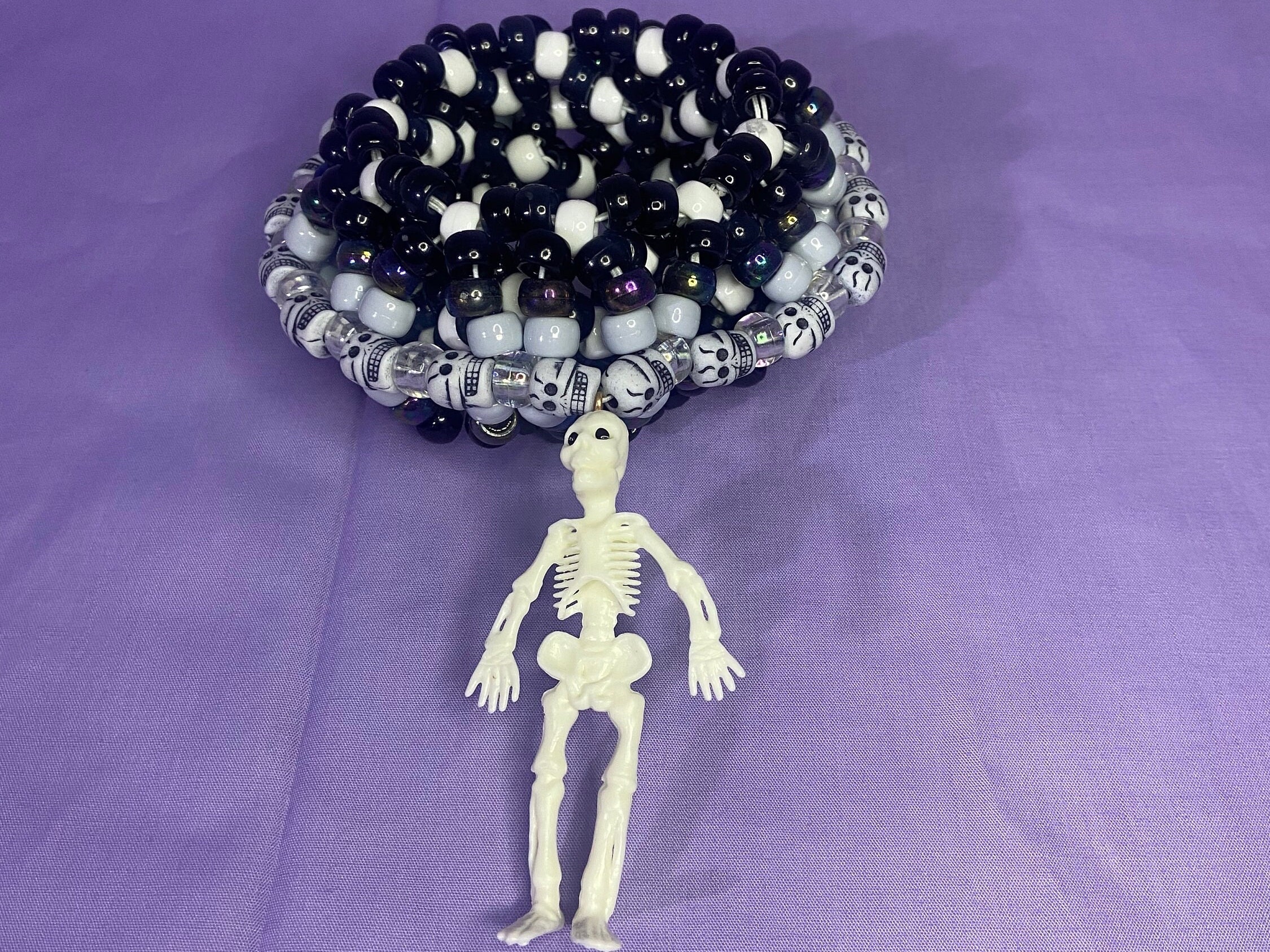 4 Black Halloween Skeleton Kandi Bracelets, Halloween Party Favors