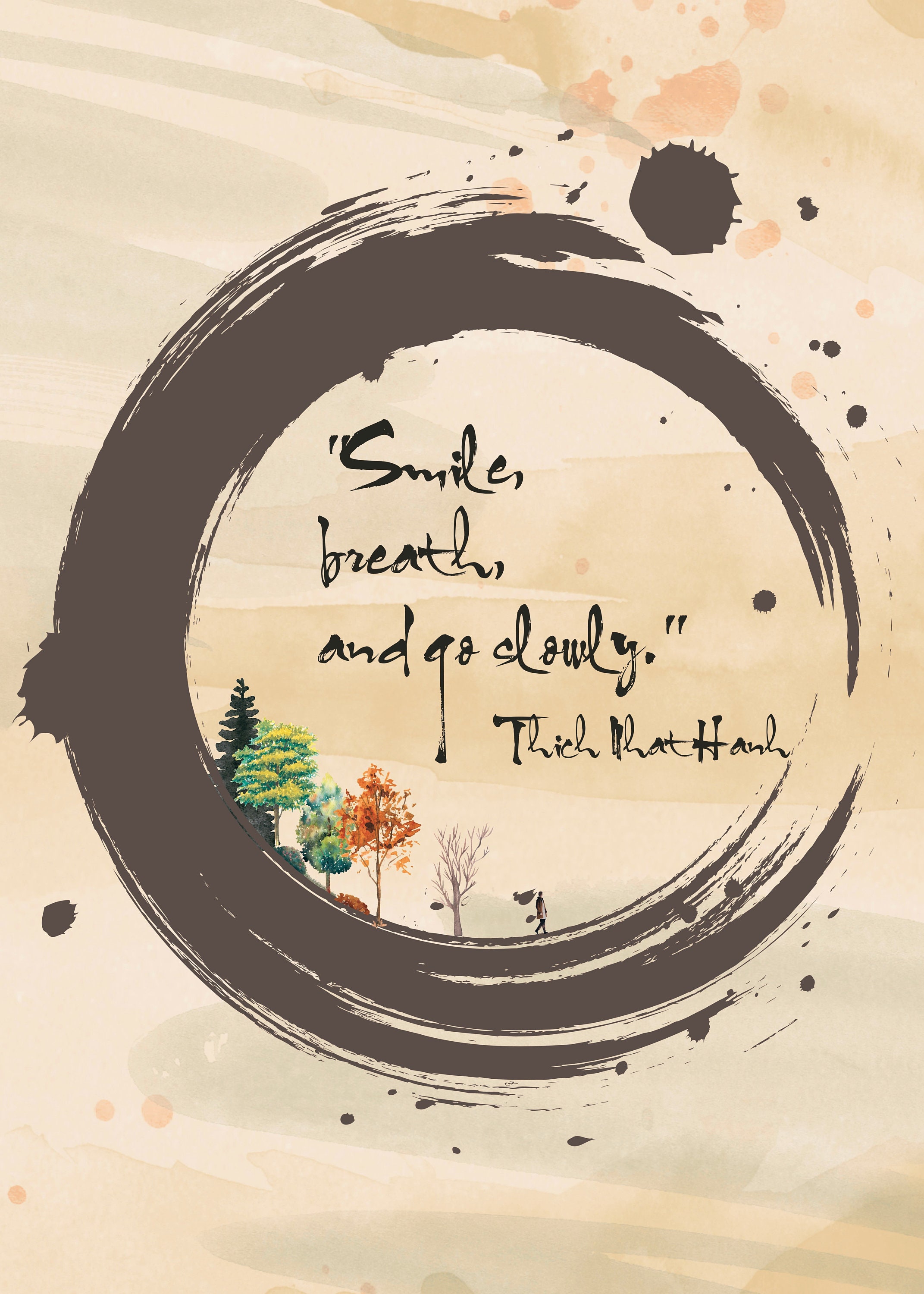 Thich Nhat Hanh Quote Smile, Breath, and Go Slowly Mindfulness Poster ...