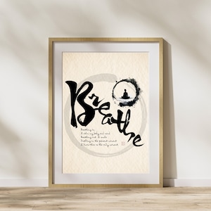 Respirar / Thay Thich Nhat Hanh / Mindfulness / Cartel de meditación / Arte de caligrafía / Impresión de arte / Descarga digital