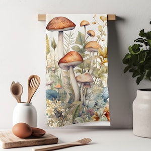 Mushroom Nature Scene Kitchen Towel, Tea Towel