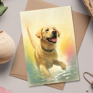 Carte de sympathie de laboratoire jaune avec illustration d'un chien Labrador gambader et heureux