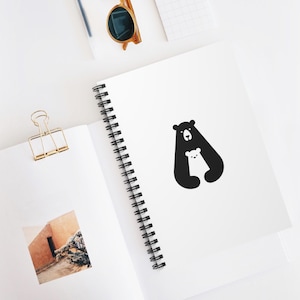 Carnet de notes maman ours Journal minimaliste ours et oursons Cadeau mignon pour les mamans, les amoureux de la nature, les écrivains Carnet de croquis en spirale d'animaux de la forêt