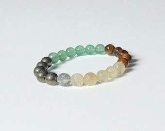Tiger’s Eye, Citrine, Pyrite, Green Aventurine, and Clear Quartz -  Abundance Manifestation Bracelet