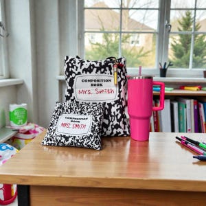 Personalized Composition Notebook Tote Bag with Pencil Pouch Set