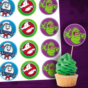 Adorno para cupcakes de Los Cazafantasmas imprimible digitalmente - Adornos circulares de 5 cm para fiestas de cumpleaños o eventos - Plantilla digital