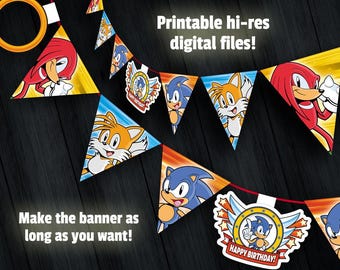 Sonic the Hedgehog Birthday Party Banner – Printable Digital Flags (PDF)