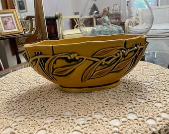 Roseville Yellow Ochre Glazed "Laurel" Patterned Console Dish/Planter