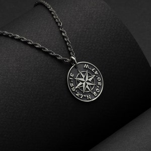 Custom 1st 2nd 3rd Year Anniversary Gift for Boyfriend - Mens Compass Necklace - Custom Date Location Coordinate Necklace - Dating Gift