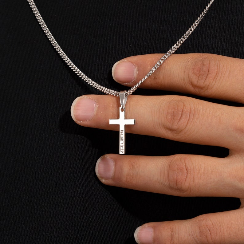 925 Sterling Silver Engraved Mens Cross Necklace Etsy