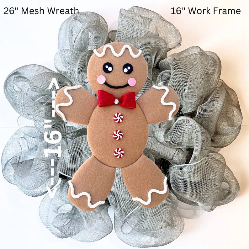 Large 16" Tall Gingerbread Man Christmas Wreath Attachment, Deco Mesh ...