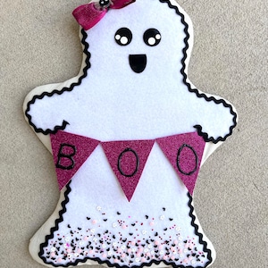 Hot Pink Glitter, Black & White Halloween Ghost Sugar Cookie Wreath Attachments Fake Bake Fall Decoration Front Door, Swag Teardrop Decor