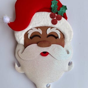 Black Santa Claus Christmas Wreath Attachment, Deco Mesh Embellishment for Xmas, African American Kris Kringle Holiday Decor, Large Ornament