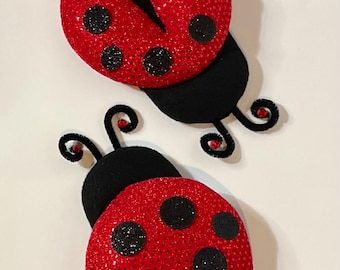 Pair of Ladybug Spring Wreath Attachments Set of 2 Glitter Red and Black Lady Bug Deco Mesh Wreath Embellishment Wild Zinnias