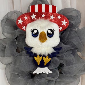 Eagle Fourth of July Wreath Attachment Patriotic American Decoration of Red White & Blue Bird