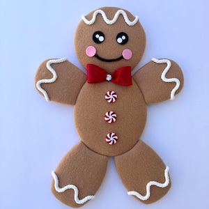 Large 16&quot; tall Gingerbread Man Christmas Wreath Attachment, Deco Mesh Embellishment for Xmas, Gingie Boy Decoration, Red Holiday Gingy Decor