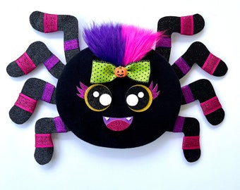 Cute Spider With a Bow Halloween Wreath Attachment Black, Purple & Hot Pink Spooky Falloween Decor Embellishment Wild Zinnias