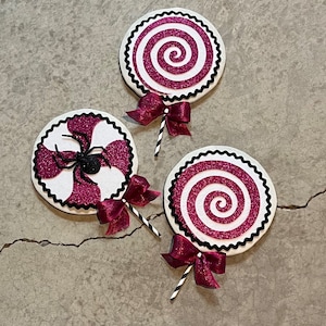 Hot Pink Glitter, Black & White Halloween Lollipop Sugar Cookie Wreath Attachments Fake Bake Fall Decoration Front Door, Swag Teardrop Decor