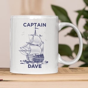 Captain&#39;s Personalized Nautical Ceramic Mug: Boat Anchor Design, Sailboat Coastal Art, Lighthouse Motif, Gift for Sailors, Boat Lovers