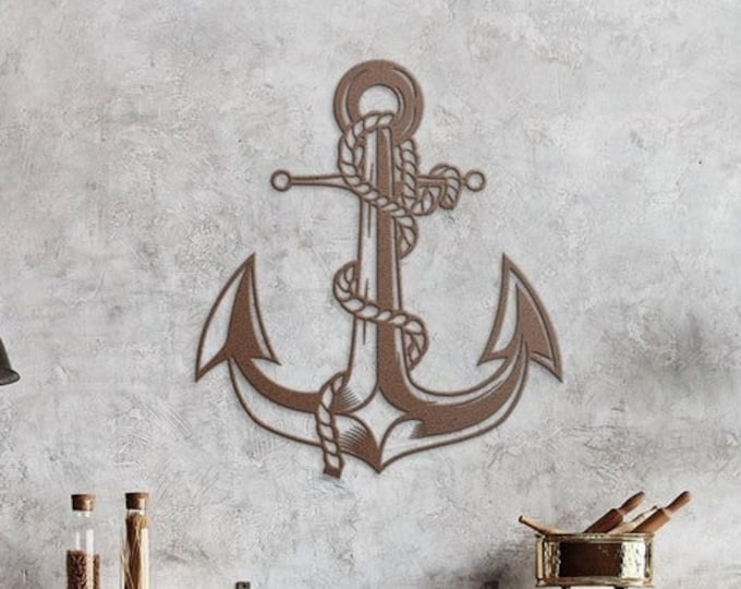 Nautical Rope & Anchor Metal Wall Art, Handcrafted Maritime Decor for Stylish Spaces, Rustic Coastal Accent, Outdoor Beach House Gift Idea