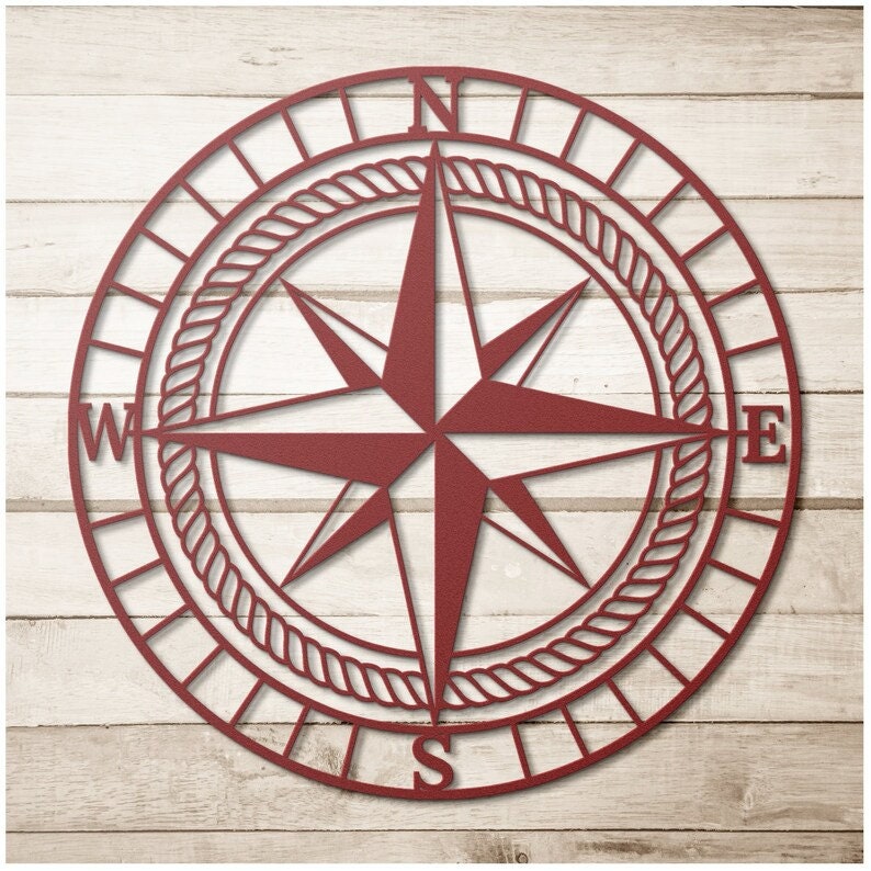 Nautical Compass Rose Metal Wall Decor, 5 Color Choices, Outdoor Metal ...