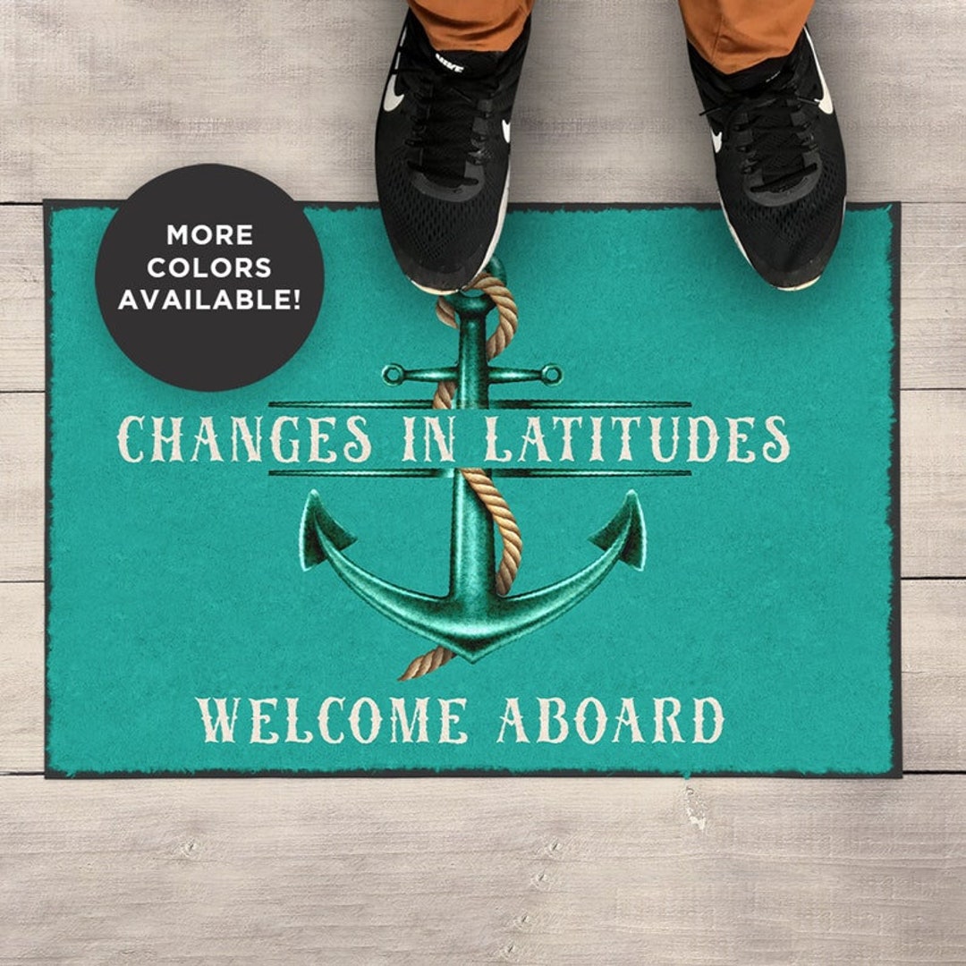 Aboard Nautical Anchor Floor Mat, Personalized Nonslip Outdoor