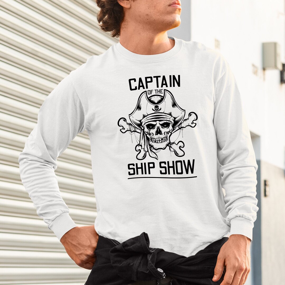 Ship Show Skull Captain Shirt, Nautical Skull Long Sleeve Ocean Lover ...