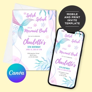 Mermaid Theme Invitation Template, Instant Download Party Accessory, Magical Mermaid Birthday Invite, Printable Canva Template, Ocean Theme