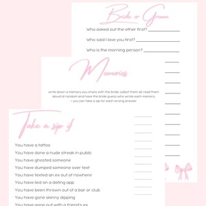 Tying the Knot - Pink Bow themed Bachelorette / Hens Party Games Instant Download