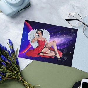 Cosmos Lady 90s Celestial, Indie Raum Dekor ästhetik y2k, College Wohnung Dekor, Space Age, surreal Postkarten Set Sammlerstück Kunstdruck