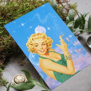 Kosmos Blond 90er Jahre Celestial, Indie Room Decor Aesthetic y2k, College Wohnung Dekor, Space Age, Surreal Postkarte Set Sammler Art Print