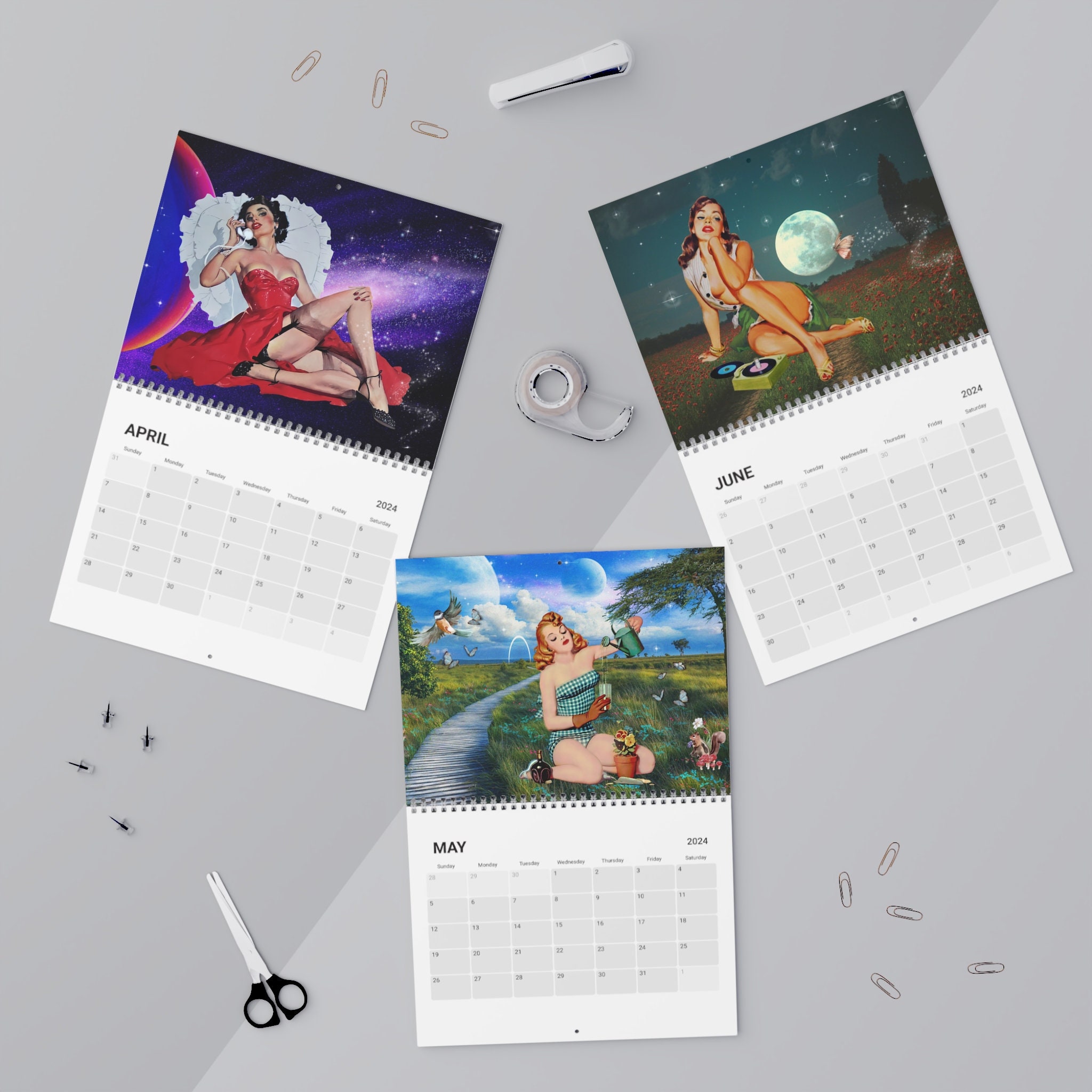 Space Age Cosmos Pin up Girls Calendar 2024 Indie Room Aesthetic