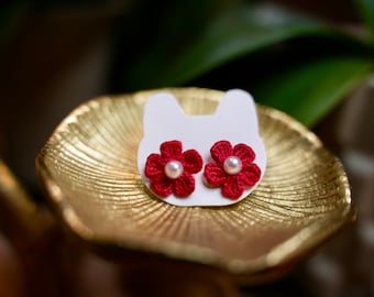 Micro Crochet Flower Stud Earrings: Handmade Miniature Jewelry