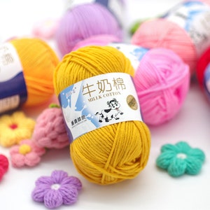 50g Balls of Milk Cotton Yarn, DK Weight With 4 Threads, 86 Colours, 80%  Cotton Yarn, Recommended Hook Size 2mm-3mm 