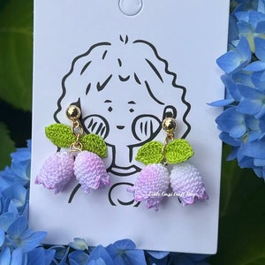 Handmade Lily of the Valley Crochet Earrings, Micro Crochet Dangle Earrings Gift for her Holiday Gift, Delicate Floral Jewelry