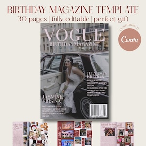 Vogue Birthday Magazine Template | Canva Editable Gift | Custom Birthday Keepsake, 30 Page Digital Download | Luxury Birthday Surprise